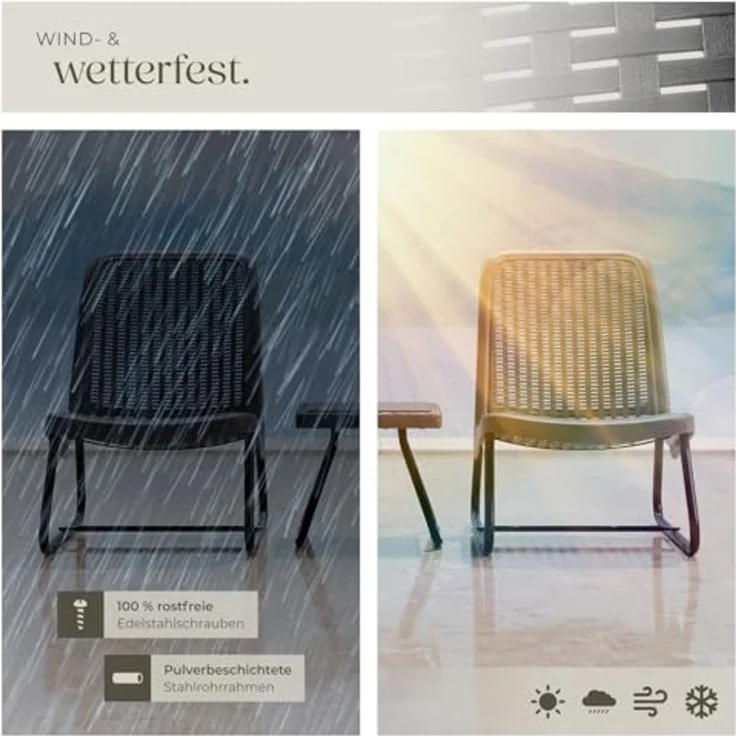 tectake Sitzgruppe Balkonmöbel Modica in Rattanoptik für 2 Personen, ergonomisch, (Set, 3-tlg), Pulverbeschichteter Stahl – stabil & hoch belastbar – Bild 7