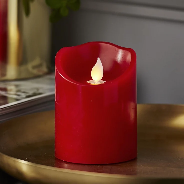 LED Stumpenkerze ,M-Twinkle' aus Echtwachs, Batterie und Timer, rot, 10cm – Bild 2
