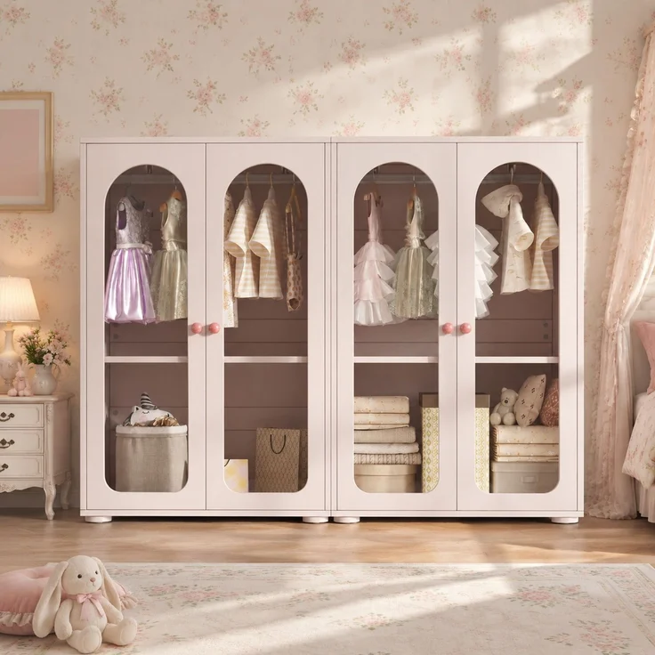 Kleiderschrank-Set 160 x 50 x 120 cm aus MDF mit Acryl-Türen in Babyrosa – Bild 2