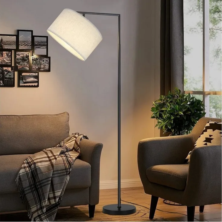 Nettlife Stehlampe Retro-Stoffschirm Weiß E27 Wohnzimmer Stehleuchte, LED wechselbar, Wohnzimmer Schlafzimmer Büro