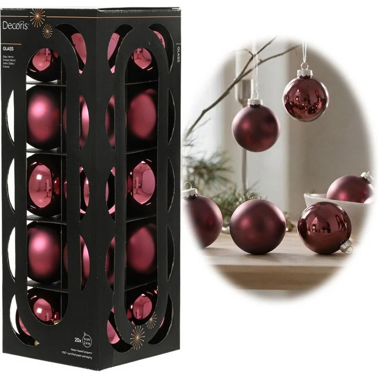 LS-LebenStil Weihnachtsbaumkugel 18-20 Design Glas Weihnachtskugeln 6cm Rosa Dunkelrosa Christbaum Deko (18 St), Edle Weihnachtsdeko Matt / Glänzend Weihnachtsbaumschmuck Deko Kugeln – Bild 1