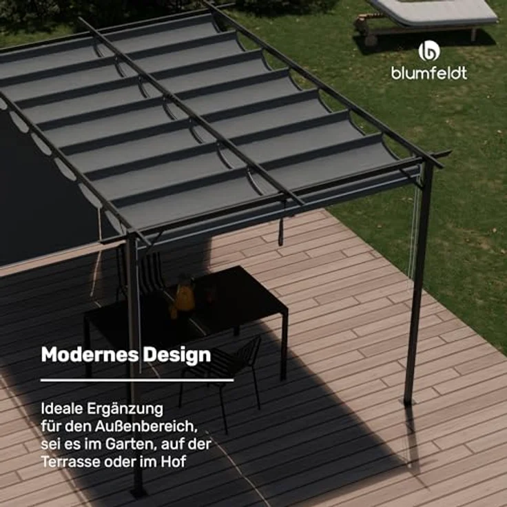 Blumfeldt Pergola 3x4 m, Wetterfestes Polyesterdach & Seitliche Jalousien, Pulverbeschichteter Stahlrahmen, Einfache Montage, Stabil & Winterfest Für Ganzjährigen Einsatz – Bild 4