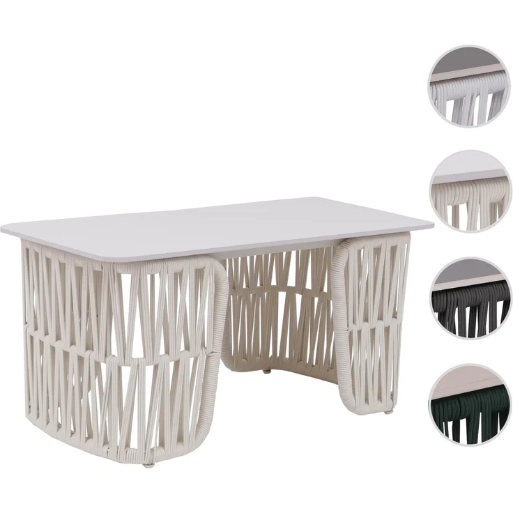 Loungetisch HWC-P90, Gartentisch Balkontisch Outdoor, Seilgeflecht Rope Sinterstein 43x90x45cm ~ creme, Platte creme – Bild 10