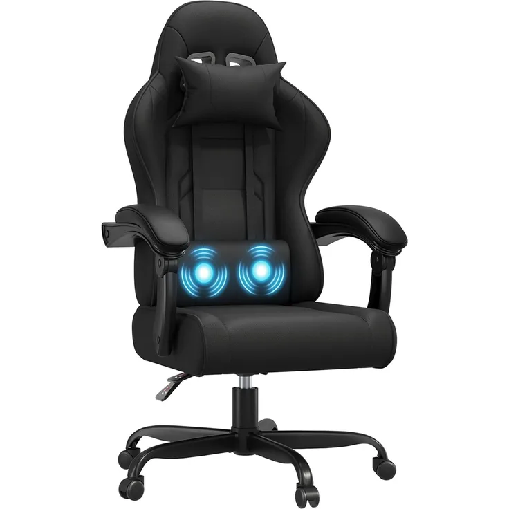 JUMMICO Gaming Stuhl mit Massagefunktion & 135° Rückenlehne, Ergonomischer Bürostuhl für Gaming und Homeoffice, Gaming Bürostuhl Belastbar bis 150 kg, Schwarz