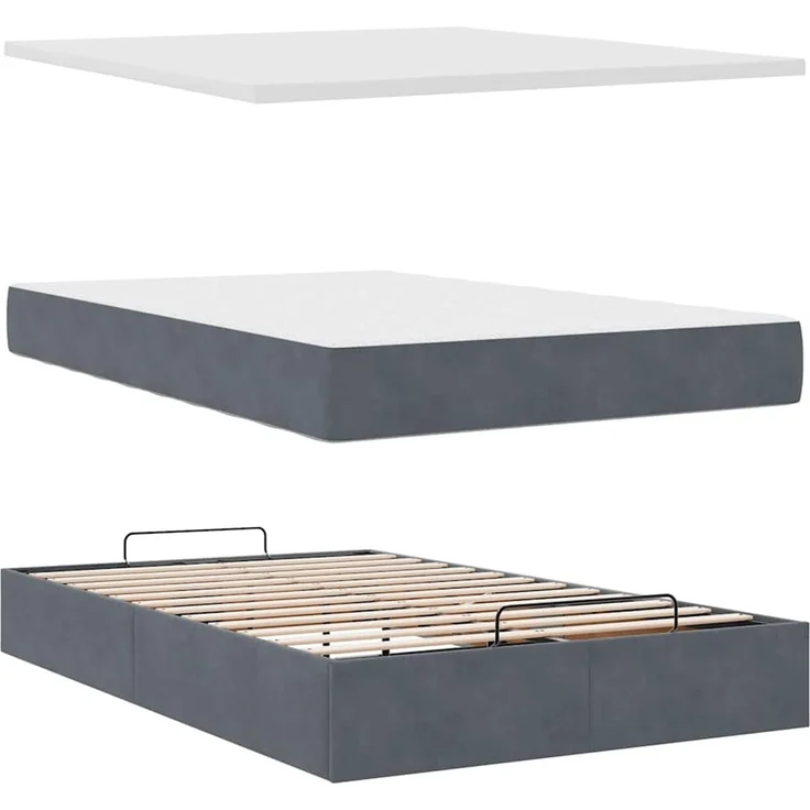 vidaXL Ottomane Bett mit Matratze & LEDs Dunkelgrau 120x190 cm Samt 3312537 – Bild 7