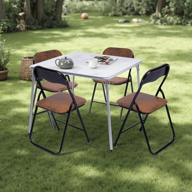 FurnitureR Klapptisch, klappbarer Campingtisch aus Metall/PVC, klappbarer Balkontisch, Gartentisch für Picknick, Camping und Outdoor Strand, 86 x 86 x 71 cm, Grau – Bild 1