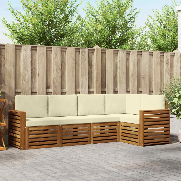 vidaXL Outdoor-Sofagarnitur 5 stk. 5-Sitzer Natur und Creme 3374815 – Bild 1