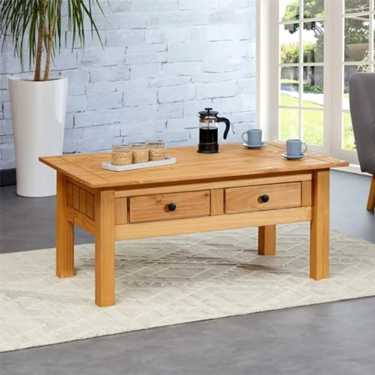 IDIMEX Couchtisch CANCUN, Wohnzimmertisch aus Kiefer Massivholz mit 2 Schubladen Landhaus – Bild 2