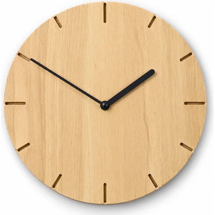 Natuhr Wanduhr F4002B Solide Funkwanduhr aus Massivholz Buche – Buche natur – 30 × 30 × 4 cm