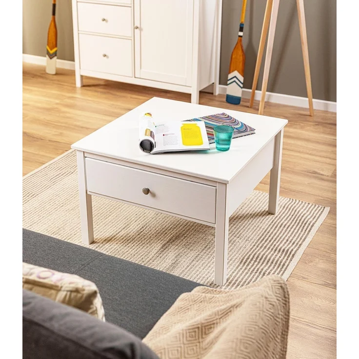 Inter Link Couchtisch CHILLY HOME, Weiß, Kiefernholz massiv, 1 Schublade, B 70 x H 47 x T 70 cm – Bild 2