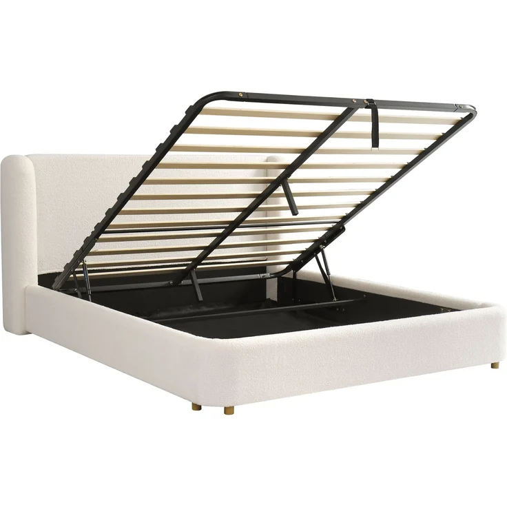 Polsterbett mit Liegefläche 140×190 cm, hydraulischem Bettkasten und abgerundeten Ecken, Beige, ohne Matratze – Bild 6