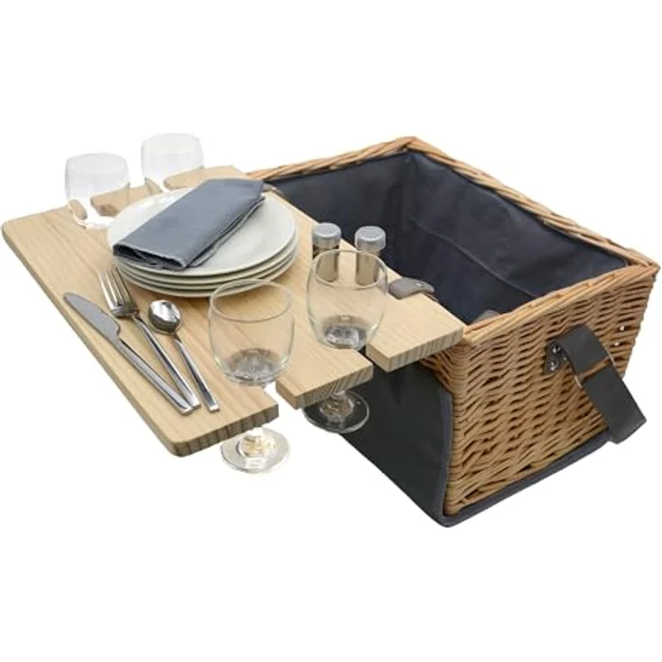 UNUS GARDEN Picknickkorb Weiden-Picknickkorb (41 x 29 x 24 (BxTxH), 4-Personen 33-teiliges Komplettset Serviertisch Picknickdecke Geschirr – Bild 2