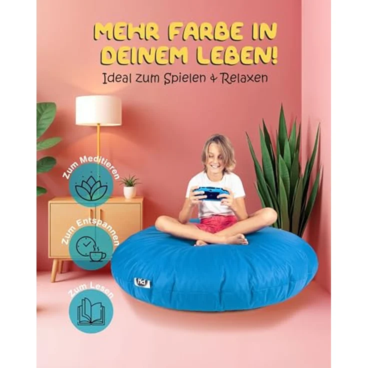 PATCH HOME 2 in 1 Funktion Sitzsack Sessel Bean Bag Sitzsäcke Gaming mit Reißverschluss bereits befüllt - Ø 125cm - Königsblau – Bild 5