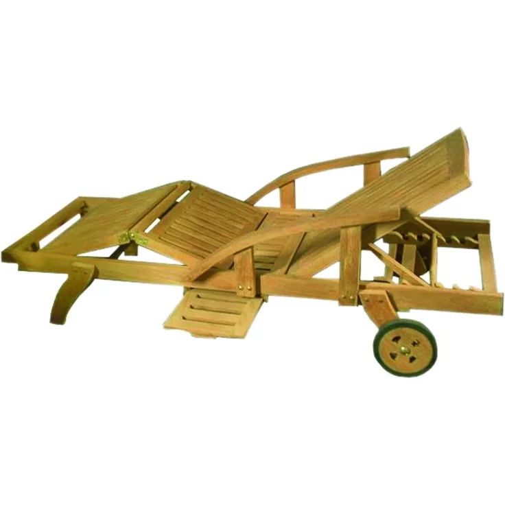 Multifunktionale Premium Teak Gartenliege mit Rollen Seitentisch Teakliege 200cm