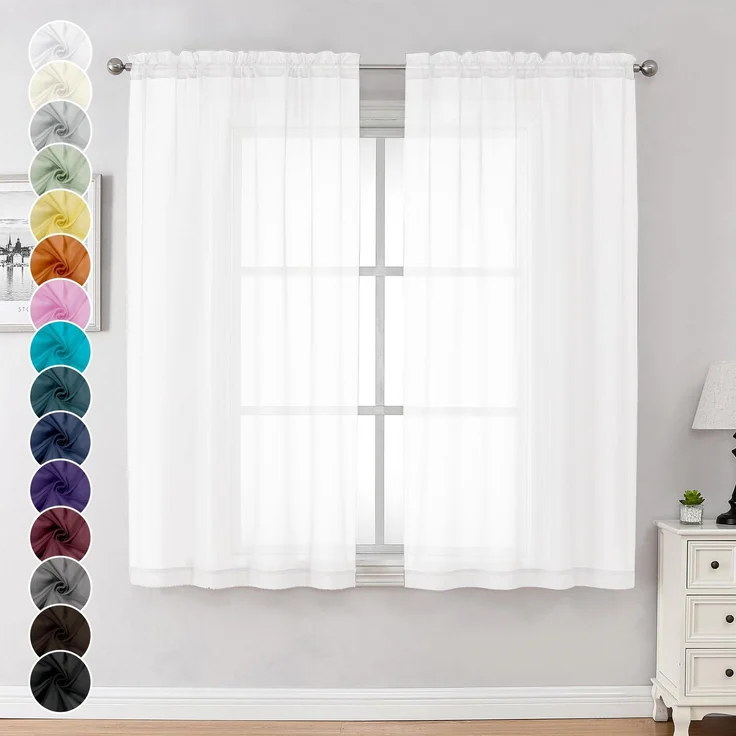 Chyhomenyc Weiße transparente Vorhänge, 160 cm Länge, 2 Paneele, Lichtfilterung, Stangentasche, Fenstervorhang, Behandlungsvorhänge für Schlafzimmer, Wohnzimmer, jeweils 106x160 cm, Weiß, 2 Stück