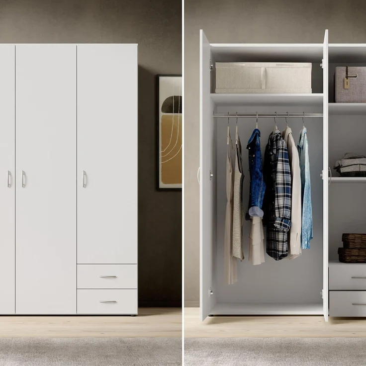 Stella Trading 'BASE' Kleiderschrank, Holz, Weiß, 177 x 52 x 120 cm – Bild 5