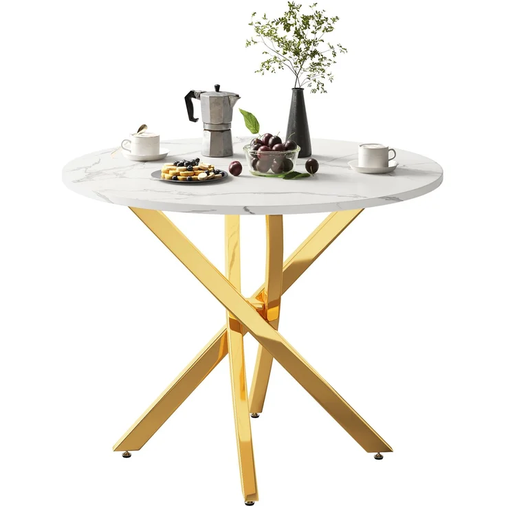 Runder Esstisch Ø 80 cm mit Marmoroptik und goldfarbenem Metallgestell – Bild 4