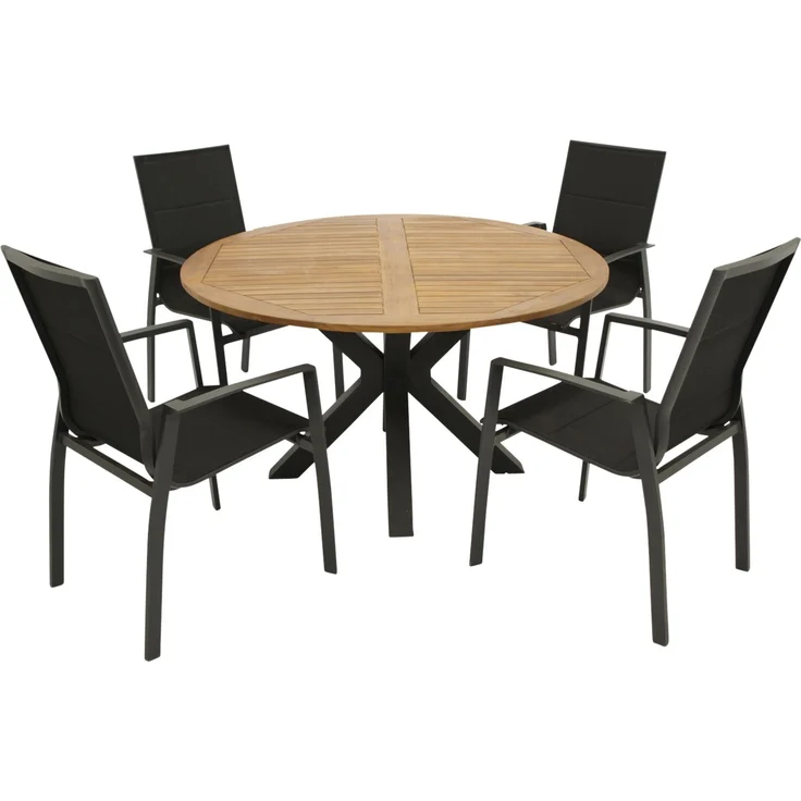 DEGAMO MADEIRA Gartengarnitur 5-teilig, Alu + Stahl + Akazie, anthrazit/braun, Tisch 130cm rund – Bild 1