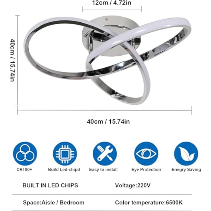 Comely LED Deckenleuchte, 38W Elegant Silber LED Deckenlampe, Moderne Blume Design Acryl Deckenleuchten für Schlafzimmer, Wohnzimmer, Küche, Eingang, Flur – Bild 6