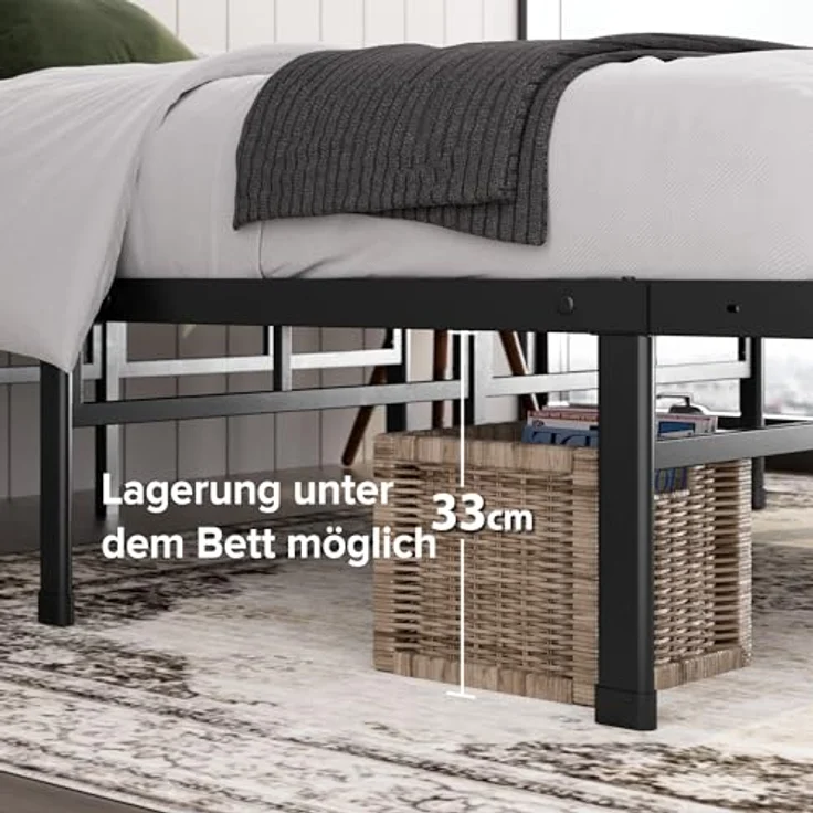 Zinus Justin Bett 90x200 cm - Höhe 36 cm mit Stauraum unter dem Bett - Metall Plattform Bettgestell - Schwarz – Bild 4