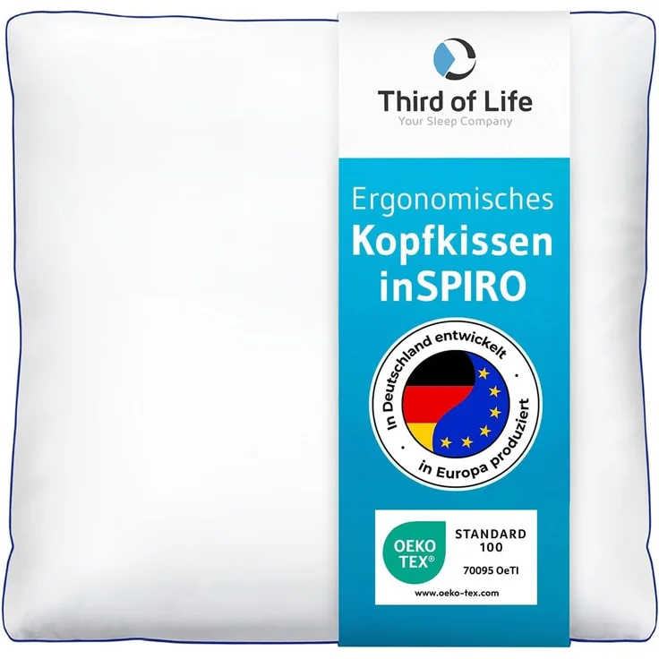 Third of Life Kopfkissen inSPIRO mit Duo-Hohlfasertechnologie für optimale Stützkraft, passt in 60x60 cm Bezug