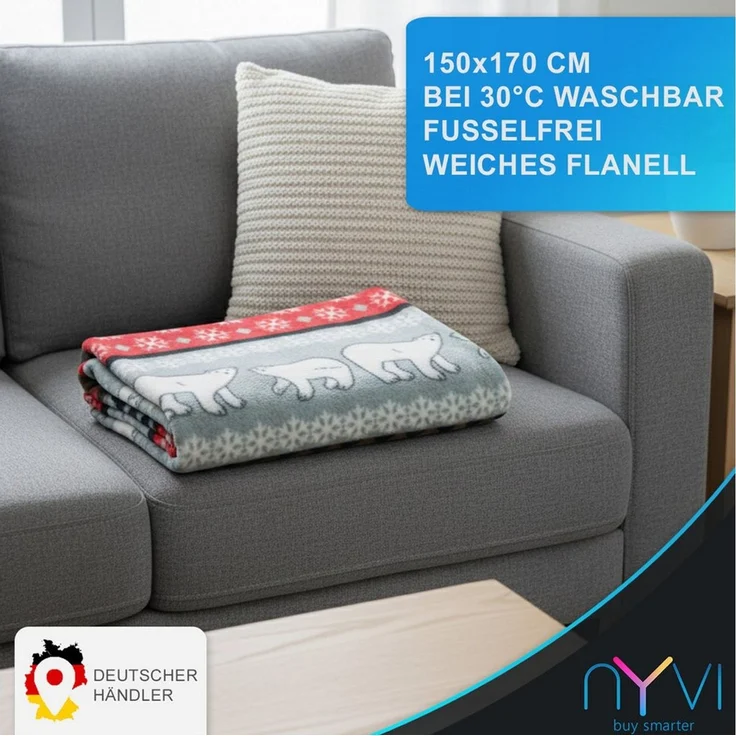 Wohndecke Ärmeldecke CozyBear - tragbare Flanell Sofadecke mit Ärmeln, NYVI, Kuscheldecke mit Ärmeln - TV-Blanket zum Anziehen - Weihnachtsdesign – Bild 2
