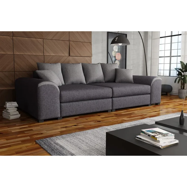 Big Sofa Couchgarnitur WELLS Megasofa Sofa in Grau-Hellgrau