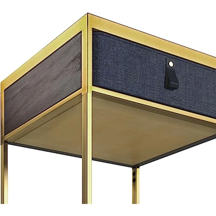 Zinus Ilsang Nachttisch 45 x 43 x 52 cm - Metall und Holz Beistelltisch - Taupe Stoff Schublade - Braun und Schwarz – Bild 8