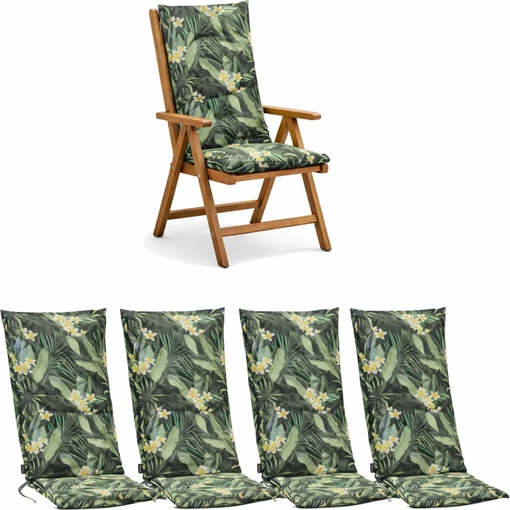 BURI 4x Auflagen Set Hochlehner für Gartenstühle 120x48x7cm Sesselauflagen Polster UV Lichtecht - Gartenstuhlauflagen Dschungel Muster Stuhlkissen mit Dicker Schaumstoff Füllung – Bild 1