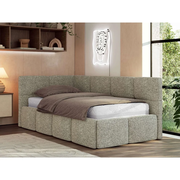 Jugendbett 90x200 ARVO Polsterbett mit Bettkasten, Stauraum & Gasdruckfeder, Modernes Design mit Kopfteil, Foam Matratze - Grau Strukture - MIRO LUX - Links Seite – Bild 1