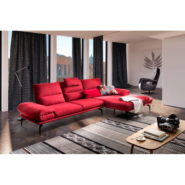 KAWOLA Sofa KIMI 3-Sitzer Ecksofa Stoff Recamiere rechts rot 90 x 170 x 300 cm – Bild 1