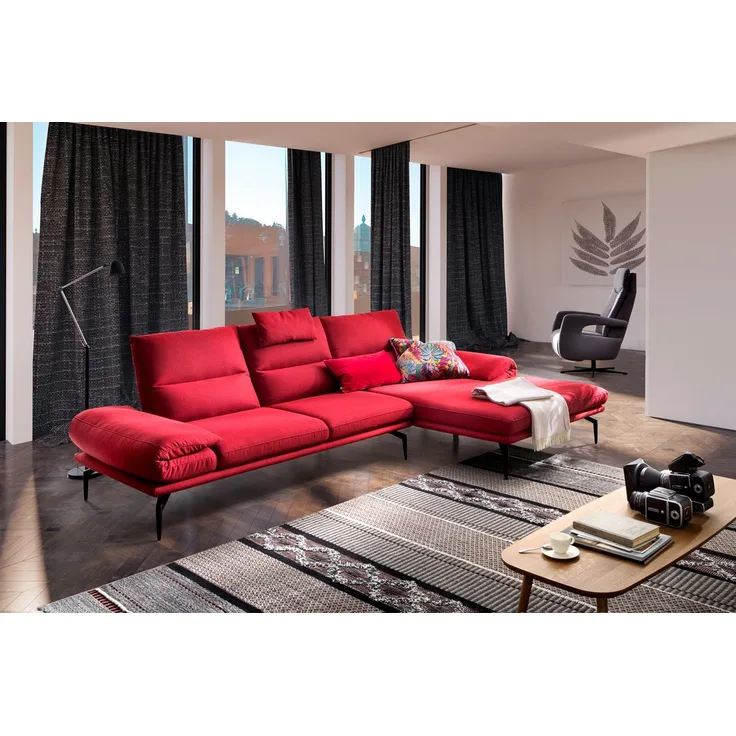 KAWOLA Sofa KIMI 3-Sitzer Ecksofa Stoff Recamiere rechts rot 90 x 170 x 300 cm