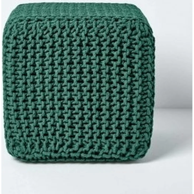 Homescapes Pouf Gestrickter Sitzwürfel 100% Baumwolle, tannengrün – Bild 6