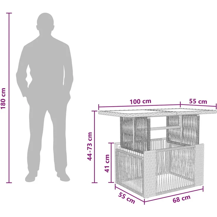 vidaXL Gartentisch Schwarz 100 x 55 x 37 cm PE Rattan und Glas 42035136 – Bild 11