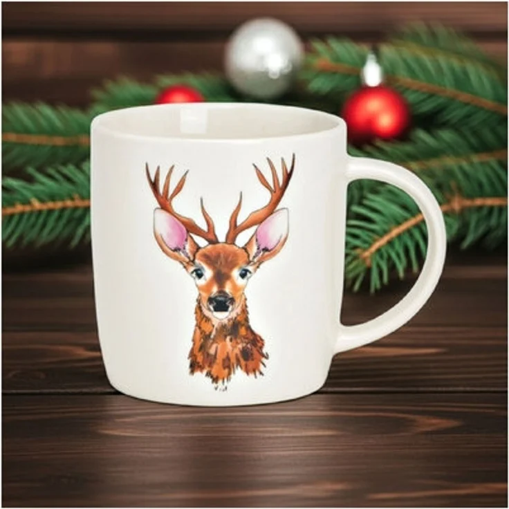 Porzellanbecher Kaffeebecher Tee Kakao Punch Becher Hirsch Dekor weiß 350ml – Bild 7