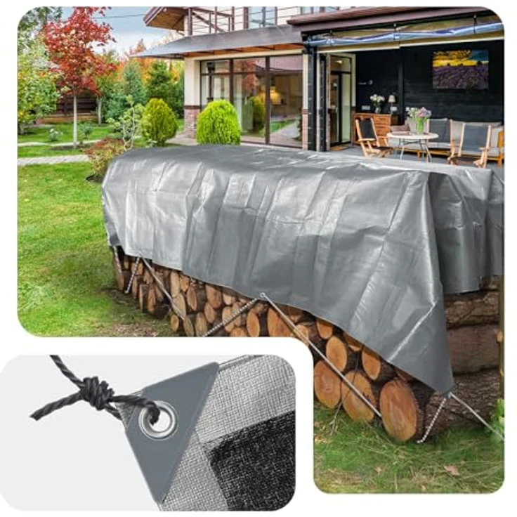 VOUNOT 3x4 m Abdeckplane 180 g/m² Wasserdicht LKW Plane mit Ösen, Schutzplane Gewebeplane für Gartenmöbel Holz Trampolin Poll Auto, Reißfest Beidseitig Beschichtet, Grau – Bild 6