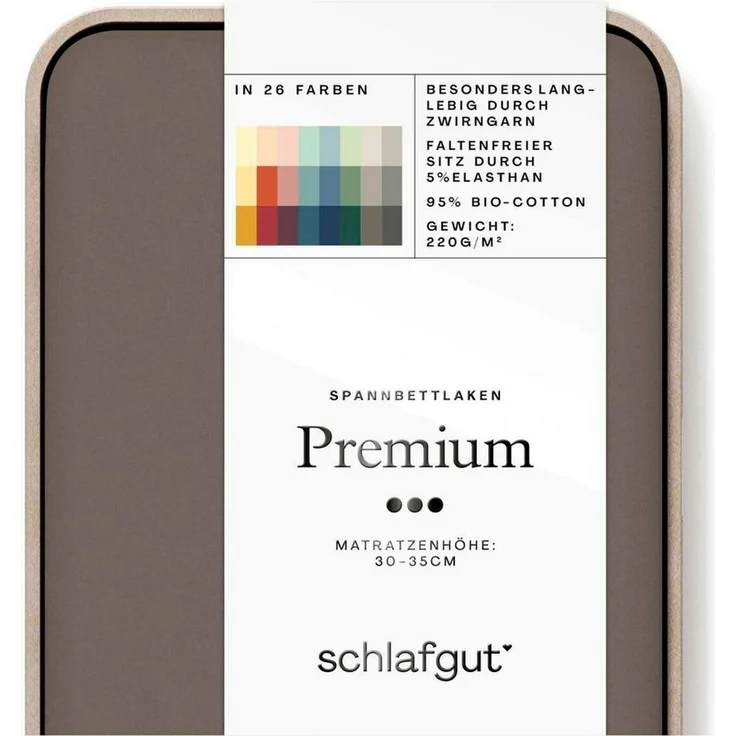 Schlafgut Spannbettlaken PREMIUM Mako-Zwirn-Jersey, 220 g/m², 95% Bio-Baumwolle, 5% Elasthan, Mako-Zwirn-Jersey, Gummizug: rundum, (1 Stück), Bettlaken bis 30 cm Höhe, PREMIUM-Qualität langlebig, perfekter Sitz – Bild 4