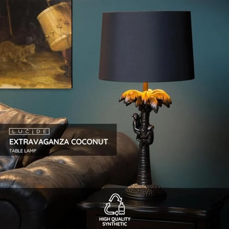 Lucide Extravaganza Coconut, Nachttischlampe mit Baumwollschirm und Schimpansen-Motiv, 50 cm hoch, kompatibel mit LED-Lampe – Bild 3