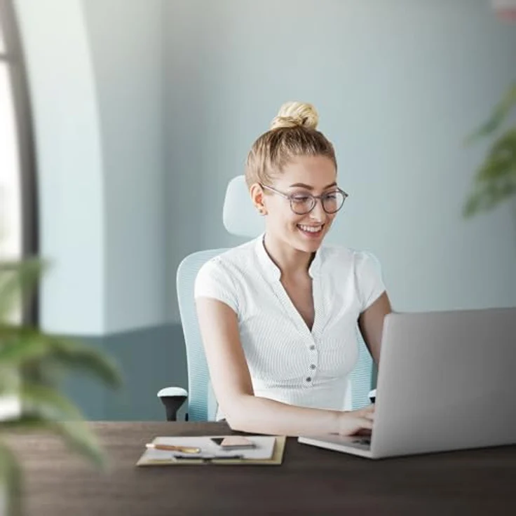 ML-DESIGN Bürostuhl Schreibtischstuhl ergonomisch mit verstellbarer Kopfstütze, Armlehnen, Drehstuhl mit Rollen Blau Computerstuhl Chefsessel Gaming-Stuhl – Bild 3