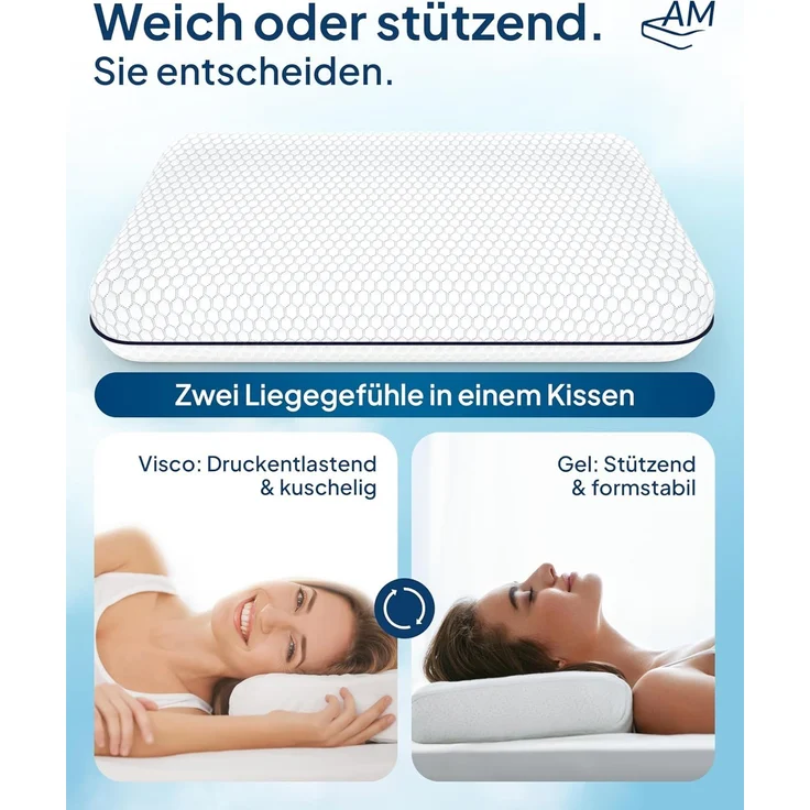 AM Qualitätsmatratzen Nackenstützkissen Premium Nackenstützkissen, verstellbares Kissen mit kühlendem Effekt, Seitenschläfer, Rückenschläfer, 60x35x10 cm – Bild 4