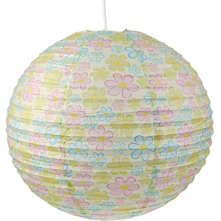 Papier Lampenschirm fürs Kinderzimmer mit fröhlichem Blumen Motiv Ø 40cm – Bild 2