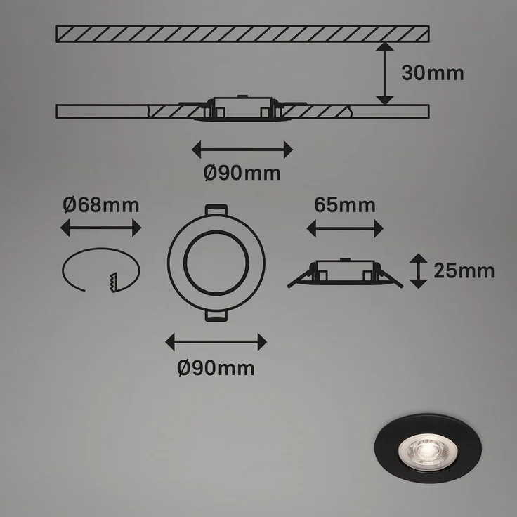 Briloner LED-Einbauleuchten Kulana 4er Set Mini 4,9W 480lm schwarz-matt – Bild 3