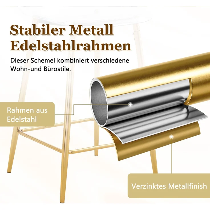 Transparentes Barhocker-Set, 4er-Pack, mit Metallgestell in Silber/Gold/Schwarz, Moderne Design-Stühle für Küche, Bar oder Esszimmer (Nur Stühle, ohne Tisch)--Gold--102x45x51cm--YOUDENOVA – Bild 4