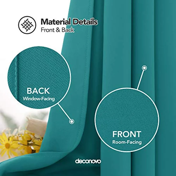 Deconovo Verdunkelungsvorhang Hitzeschutz Thermovorhang mit Ösen Türkis | 1 Stück, H290 x B140 cm, Ösenschal Vorhang, abdunkelnd, mit Sichtschutz, für Wohnzimmer und Schlafzimmer, Blackout Curtain – Bild 5