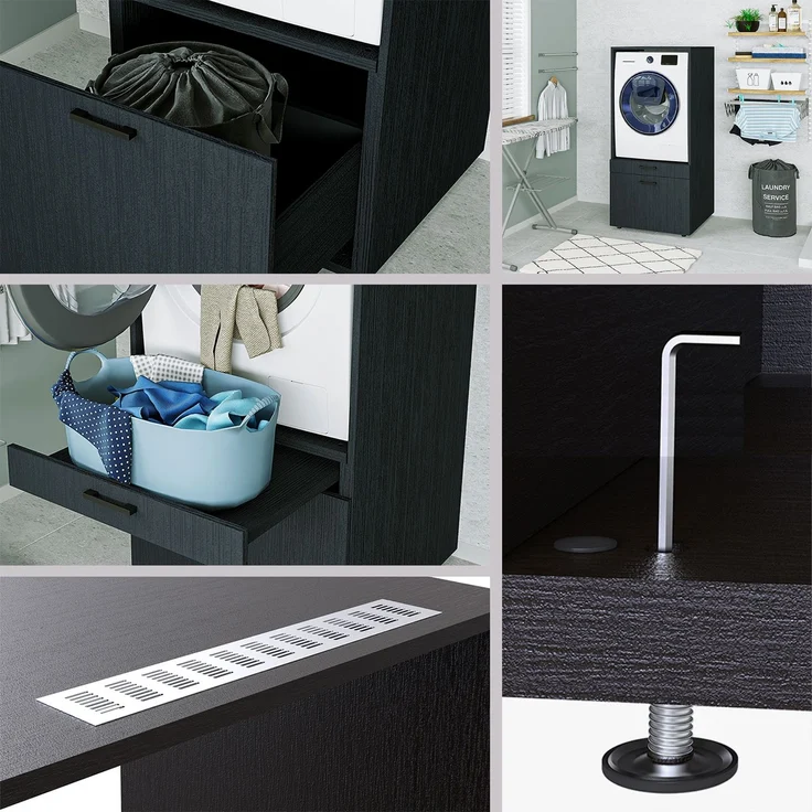 Roomart Waschmaschinenschrank mit Schrankaufsatz & Ausziehbrett – SERIE 2 - 67 cm breit, Waschmaschinenschrank für Waschküche & Hauswirtschaftsraum • Schwarz-Eiche – Bild 4