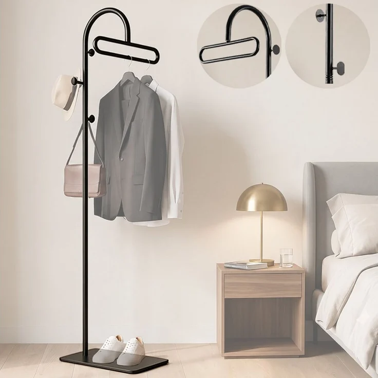 PRIISF Garderobenständer Kleiderständer 175cm Garderobenständer Standgarderobe Garderobe Metall, (freistehend Flurgarderobe Jackenständer mit Sinterstein Ablagen Haken, Garderobenstange Kleiderstange Metallgarderobe Schuhregal), für Kleidung Hüte Tasch... – Bild 1
