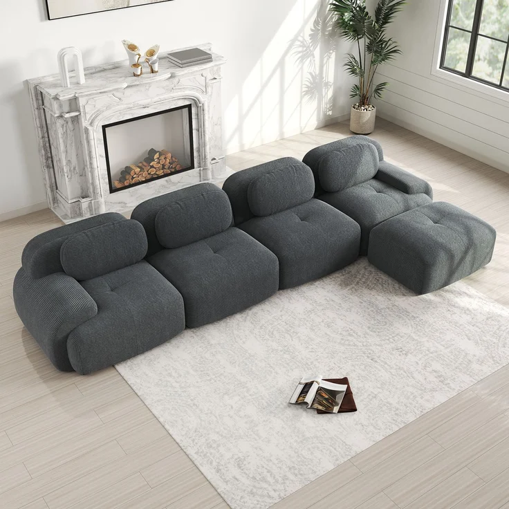 4-Sitzer Ecksofa mit 32D hochelastischer Polsterung,rutschfest mit Chaiselongue extra-breite Armlehnen frei kombinierbar ohne Montage für Büro Wohnzimmer und Heimkino,Grey, – Bild 2