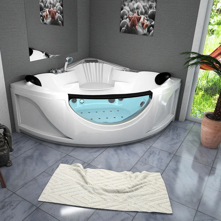 Whirlpool Vollausstattung Pool Badewanne Eckwanne Wanne W25H-TH 150x150 cm mit Heizung
