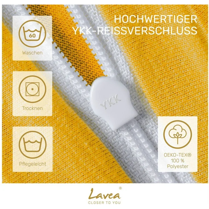 Lavea Kissenbezug 2er Set Kissenhülle Jersey, 100% Baumwolle, Kissenbezüge, (2 Stück), allergikerfreundlich - sicherer YKK-Reißverschluss - waschbar 60°C – Bild 3