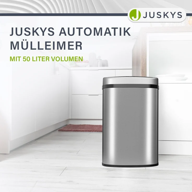 Juskys Automatik Mülleimer mit Bewegungssensor, wasserdicht, Stahl, Silber, 50 Liter – Bild 8